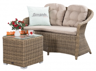 Диван 2-х CREMONA nature с чайным столиком из искусственного ротанга