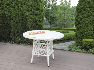 Плетеный стол обеденный D100 PROVENCE white из искусственного ротанга для кафе