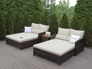 Комплект кроватей 140*200 с чайным столиком ARIA brown из искусственного ротанга