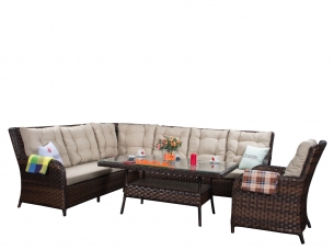 Угловая лаунж зона ARIA CLASSIC brown с кофейно-обеденным столом 150
