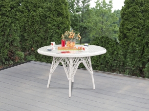 Обеденный стол D120 FLORENCE white плетеный из искусственного ротанга